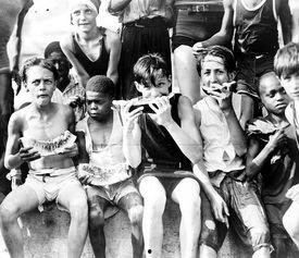 吃瓜的群众拍照